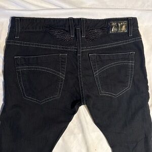 New with out tags Men’s Black Robins Jeans Embroidered Wings Pocket Size 36